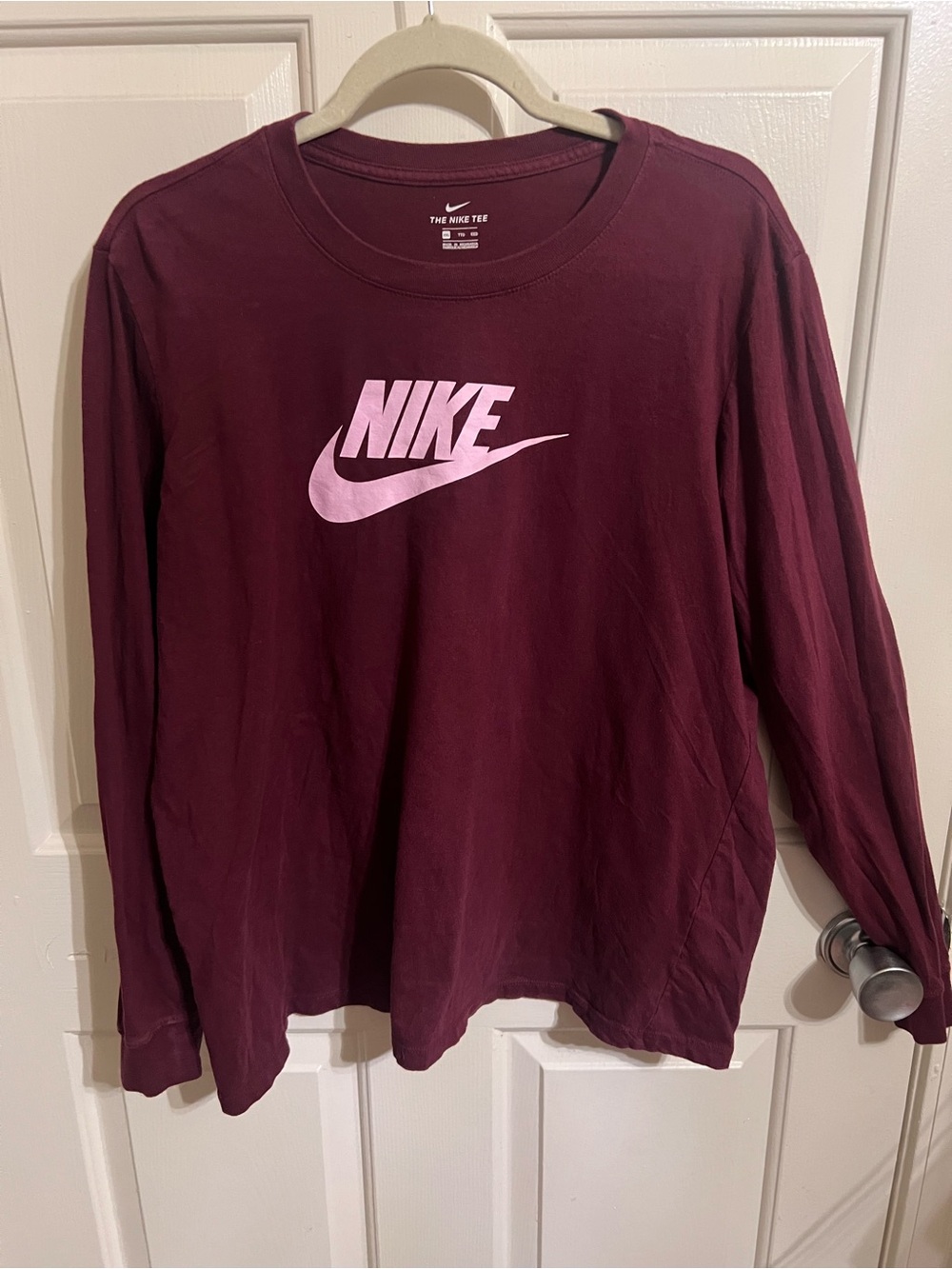 Nike Long Sleeve Tee in Maroon with Light Pink Logo